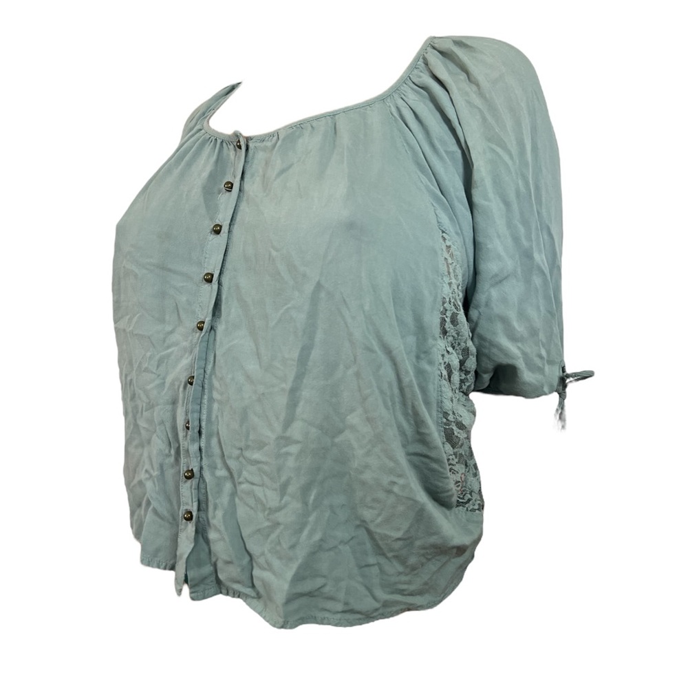 Flowing Bohemian Top with Side Lace Accent Button Blouse